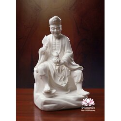 พระอรหันต์จี้กง เต้าจี้ฉานซือ งานกระเบื้องฮกเกี้ยน สีขาวเคลือบเงา ขนาด 12/16 นิ้ว