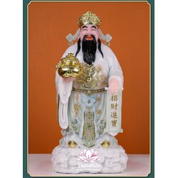 เทพเจ้าไฉ่ชิงเอี๊ย เทพเจ้าแห่งโชคลาภ ประทับยืนบนบัลลังก์ งานหินอ่อนคุณภาพสูง ขนาด 12/16/19 นิ้ว