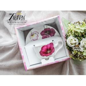 ชุดแก้วกาแฟ จานรองเซรามิค พร้อมช้อน แพคในกล่องโชว์ของด้านใน