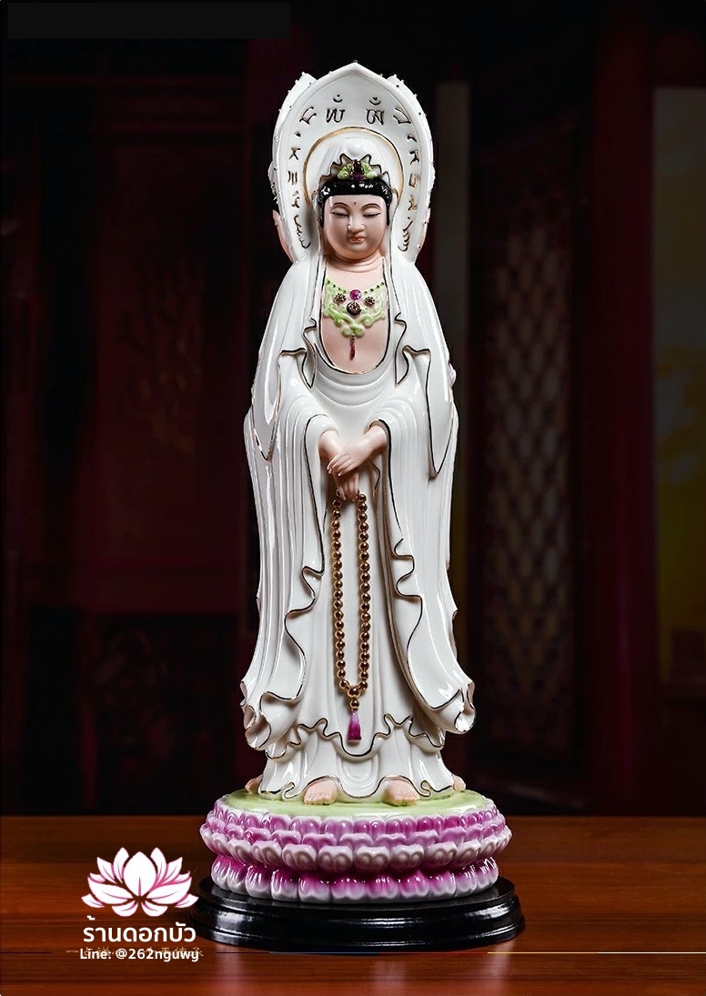 พระโพธิสัตว์กวนอิม 3 พระพักตร์ พระแม่กวนอิม 3 ปาง ลงสีขลิบทอง ขนาด 15 นิ้ว