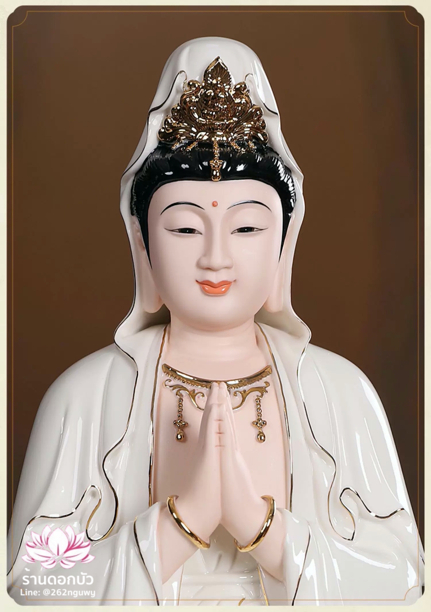 พระโพธิสัตว์กวนอิม พระแม่กวนอิมโพธิสัตว์ ปางพนมมือ ประทับนั่งดอกบัว ขนาด 16 นิ้ว