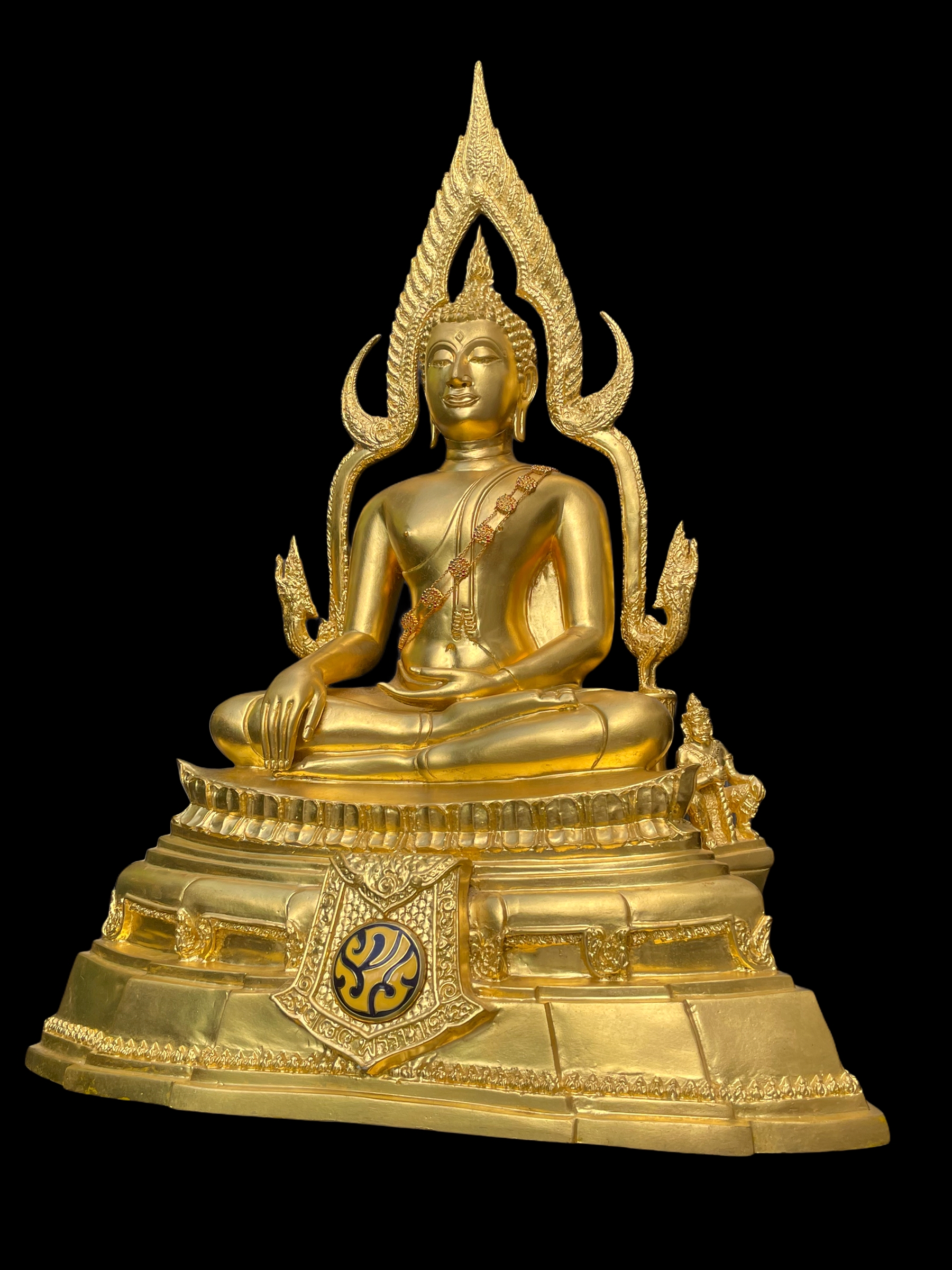 พระพุทธชินราช(จำลอง)ภปร. 84พรรษา เนื้อโลหะ ลงรักปิดทอง 100% ขนาดหน้าตัก 9 นิ้ว(ใต้ฐานบรรจุพระพุทธชินราชเนื้อผงพระราชทานมวลสาร จิตรลดาและเส้นพระเจ้า(เส้นผม))