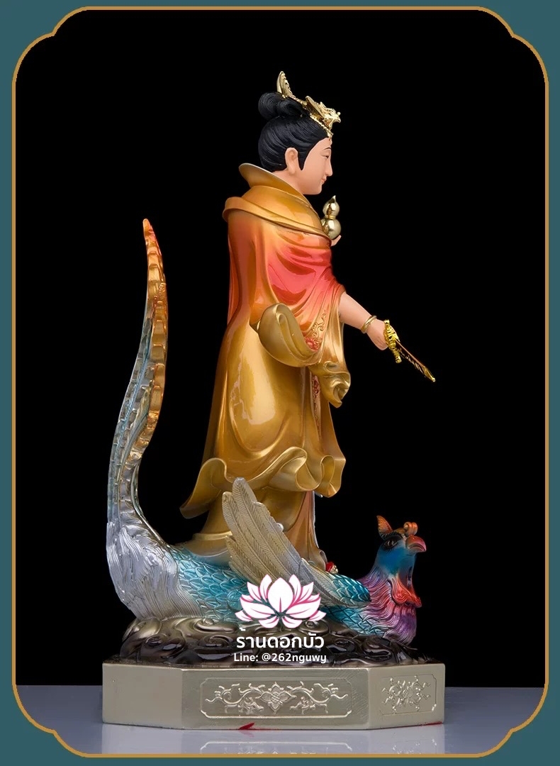 กิ่วเที้ยนเฮี่ยนลื้อ กิวเทียงเหี่ยงนึ่ง จิ่วเทียนเสวียนนี่ ปางยืนบนหงส์บริวาร งานเรซิ่น ขนาด 12/16/19/26 นิ้ว