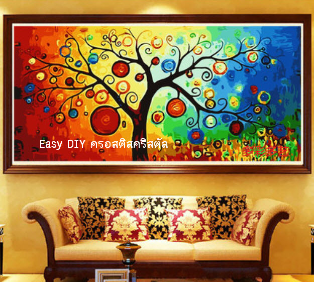 เซ็ตอุปกรณ์งานฝีมือ DIY ครอสติสคริสตัลรูปต้นไม้ศิลป์สีสดสวย