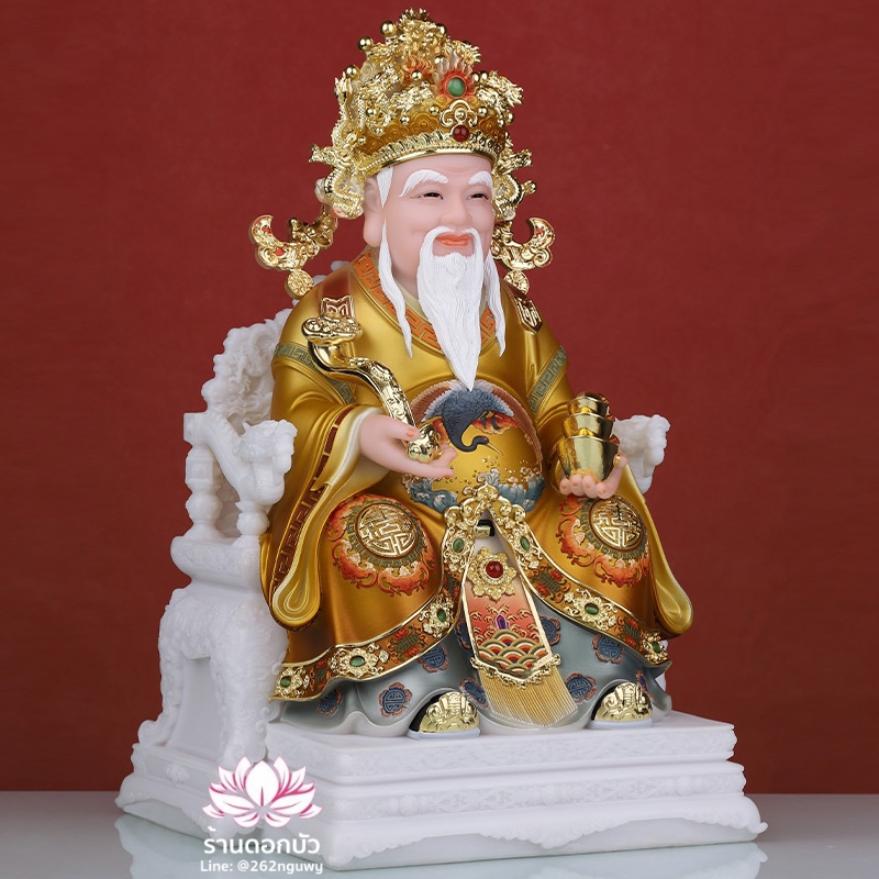 แปะกง ปุนเถ้ากง เทพเจ้าที่จีน ประทับนั่งบัลลังก์มังกร งานผงหยกคุณภาพสูง ขนาด 12/16/19 นิ้ว