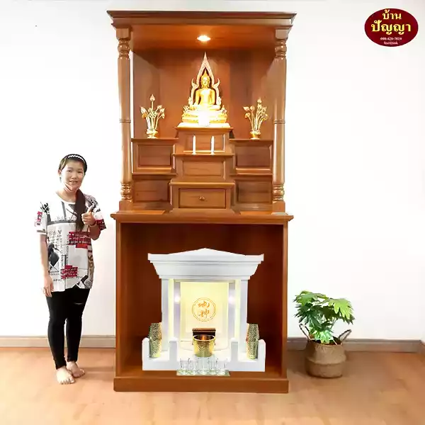 ตู้พระโมเดิร์นตู้ครอบตี่จู้เอี๊ยไม้สัก รุ่น ฟาไฉ