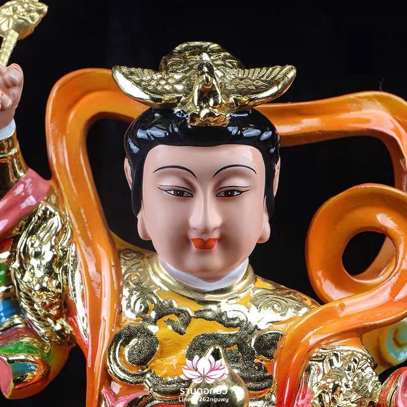 กิ่วเที้ยนเฮี่ยนลื้อ กิวเทียงเหี่ยงนึ่ง จิ่วเทียนเสวียนนี่ ปางนั่งบัลลังก์เหยียบดอกบัว งานเรซิ่น ขนาด 12/16 นิ้ว