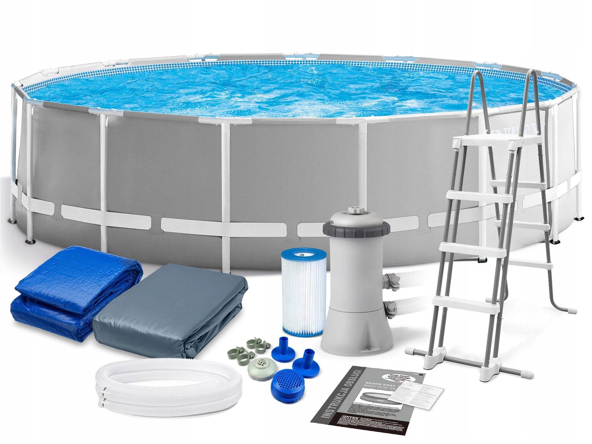 ใหม่ Intex Metal Frame pool 15 ฟุตสูงพิเศษ 26726/28236 เครื่องกรองระบบไส้กรอง