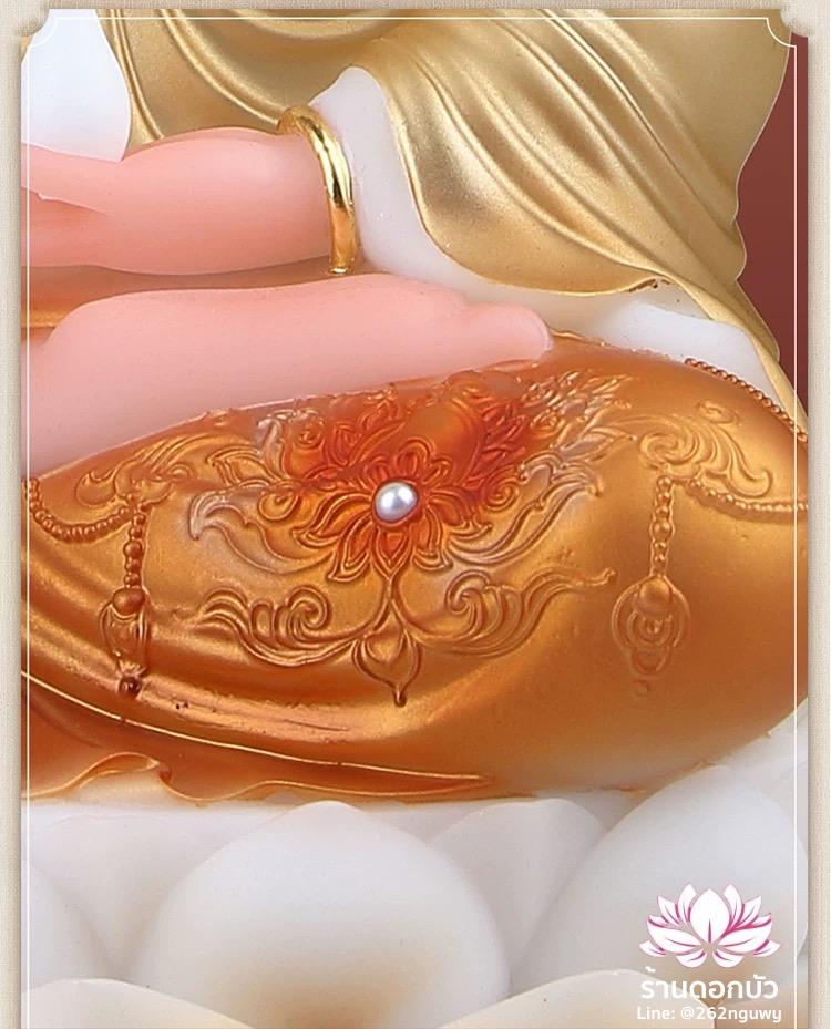 พระโพธิสัตว์กวนอิม พระแม่กวนอิมปางประทานพร ประทับนั่งบนดอกบัว งานหินอ่อน ขนาด 12/16/19 นิ้ว