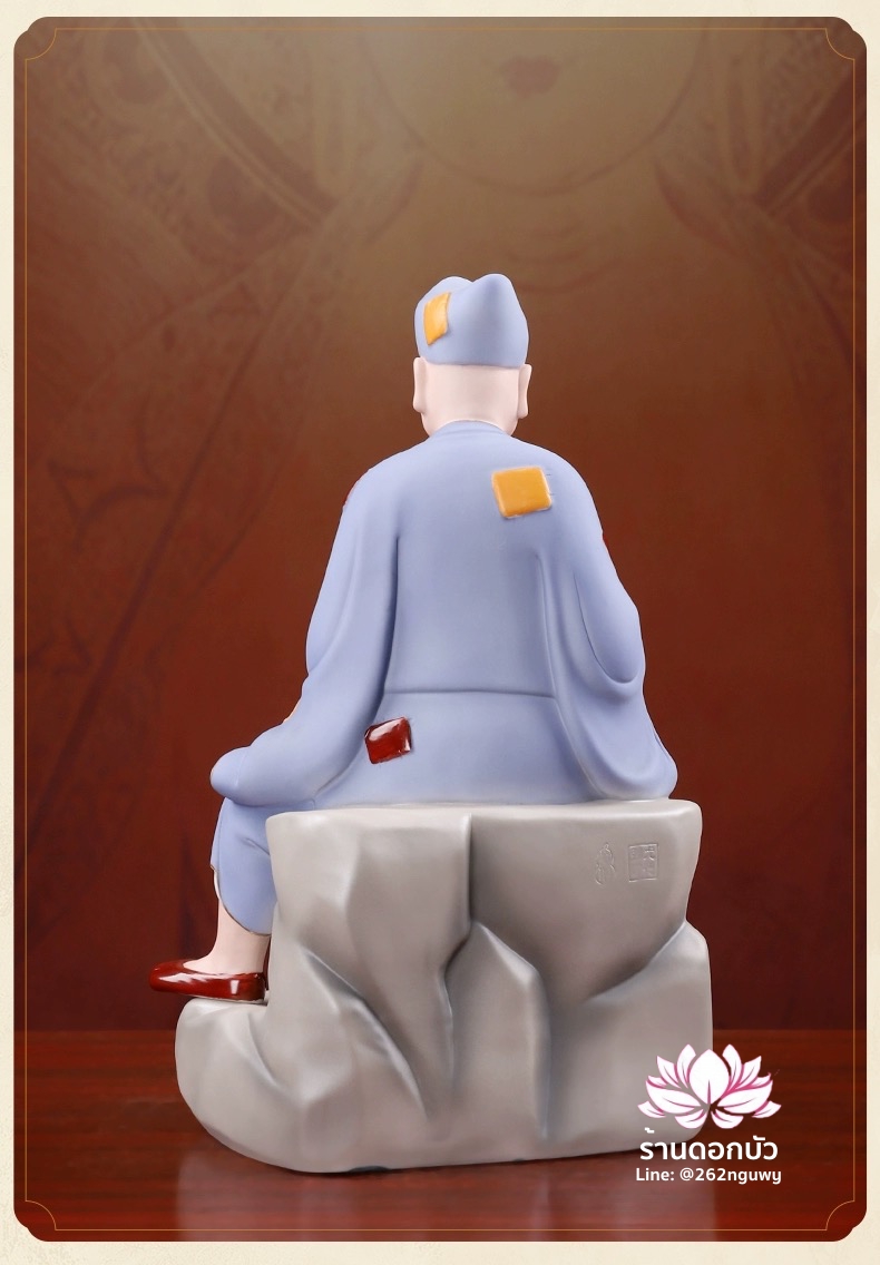 พระอรหันต์จี้กง เต้าจี้ฉานซือ งานกระเบื้องฮกเกี้ยน สีม่วง ขนาด 12/16 นิ้ว