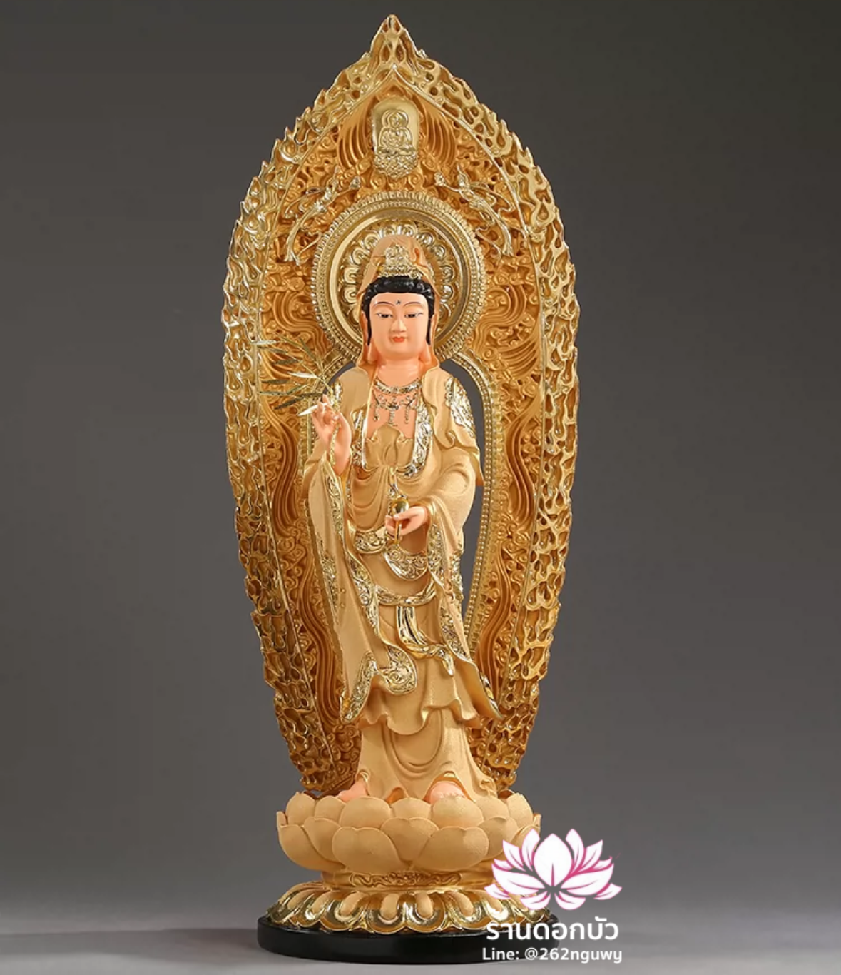 พระพุทธเจ้า (พระยูไล) พระโพธิสัตว์กวนอิม (กวนอิมผ่อสัก) พระมหาสถามปราปต์โพธิสัตว์ (ไต่ซีจี่ผ่อสัก) ปางยืนบนดอกบัว ขนาด 16/19/26 นิ้ว