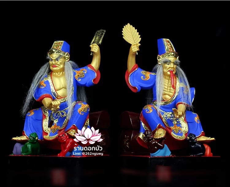 ชิดเอี๋ยโป๊ยเอี๋ย ตั่วแปะหยี่แปะ ยมฑูตขาวดำ ปางนั่งโลงจำปาเหยียบบริวาร งานเรซิ่น ขนาด 12/16/19 นิ้ว