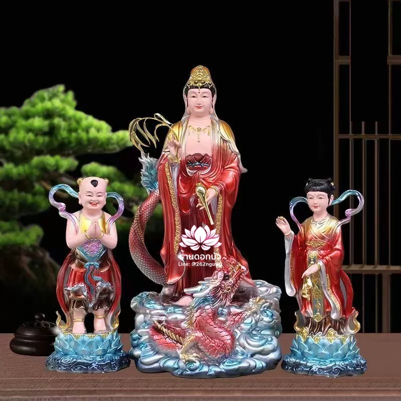 พระโพธิสัตว์กวนอิมปางเหยียบมังกร พระแม่กวนอิมยืนมังกร งานเรซิ่น ขนาด 16/19/24 นิ้ว