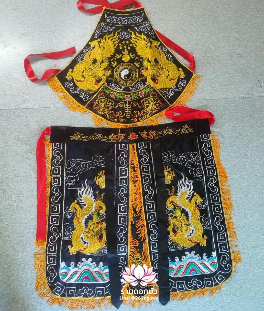 ชุดร่างทรง ชุดม้าทรง ต้อพระจีน ลายมังกรทอง สีดำ/เขียว/เหลือง/แดง
