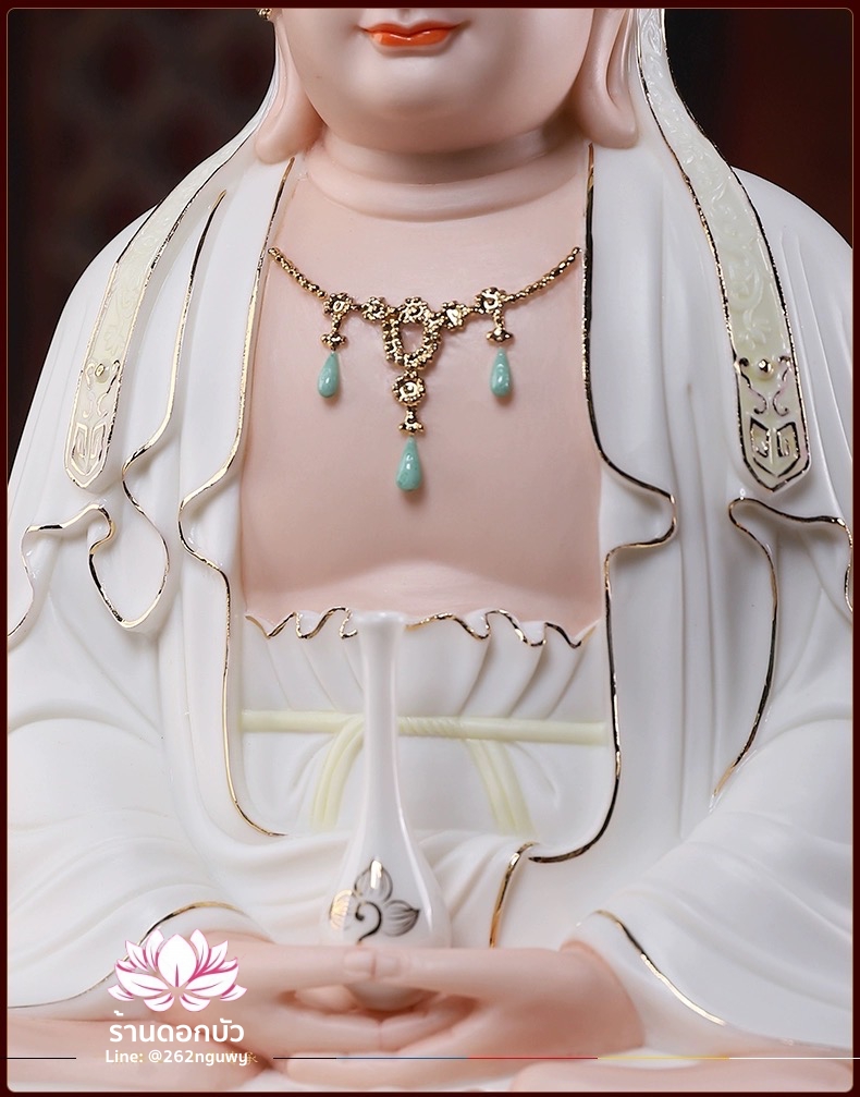 พีลูกวนอิม พระโพธิสัตว์กวนอิมปางสำเร็จธรรม ลงสีขลิบทอง ขนาด 12/16/18 นิ้ว