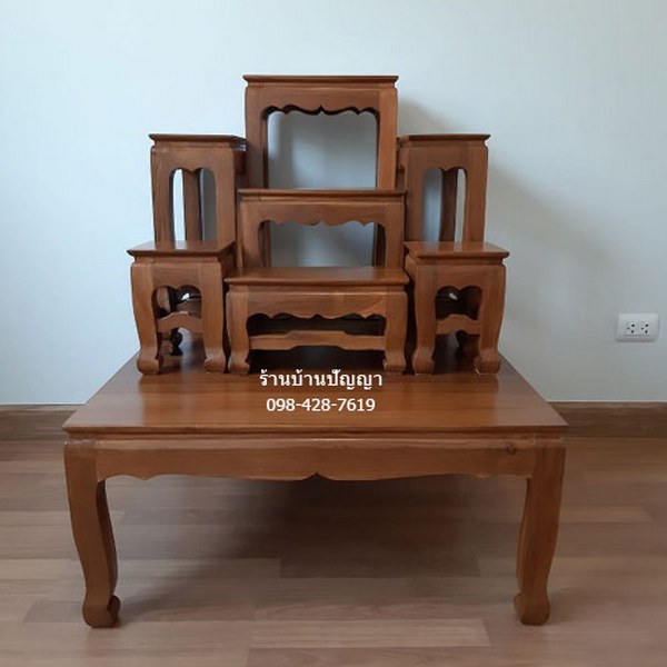 โต๊ะหมู่ไม้สัก 7 หน้า 7 นิ้ว ฐานกว้าง ขาสิงห์
