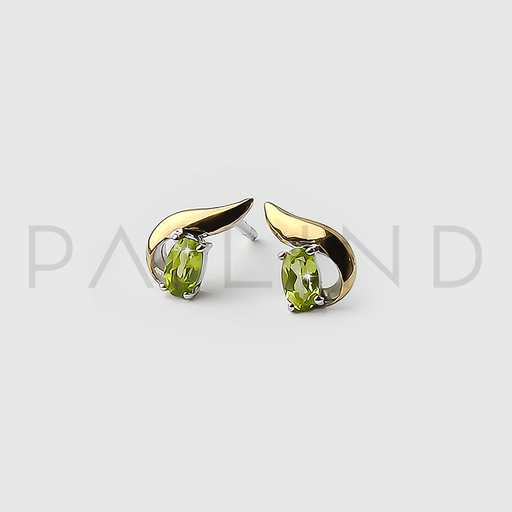 ต่างหูเงินแท้ดีไซน์เก๋ ประดับเพลอย Peridot ชุบทองคำขาวและชุบทอง1Micron