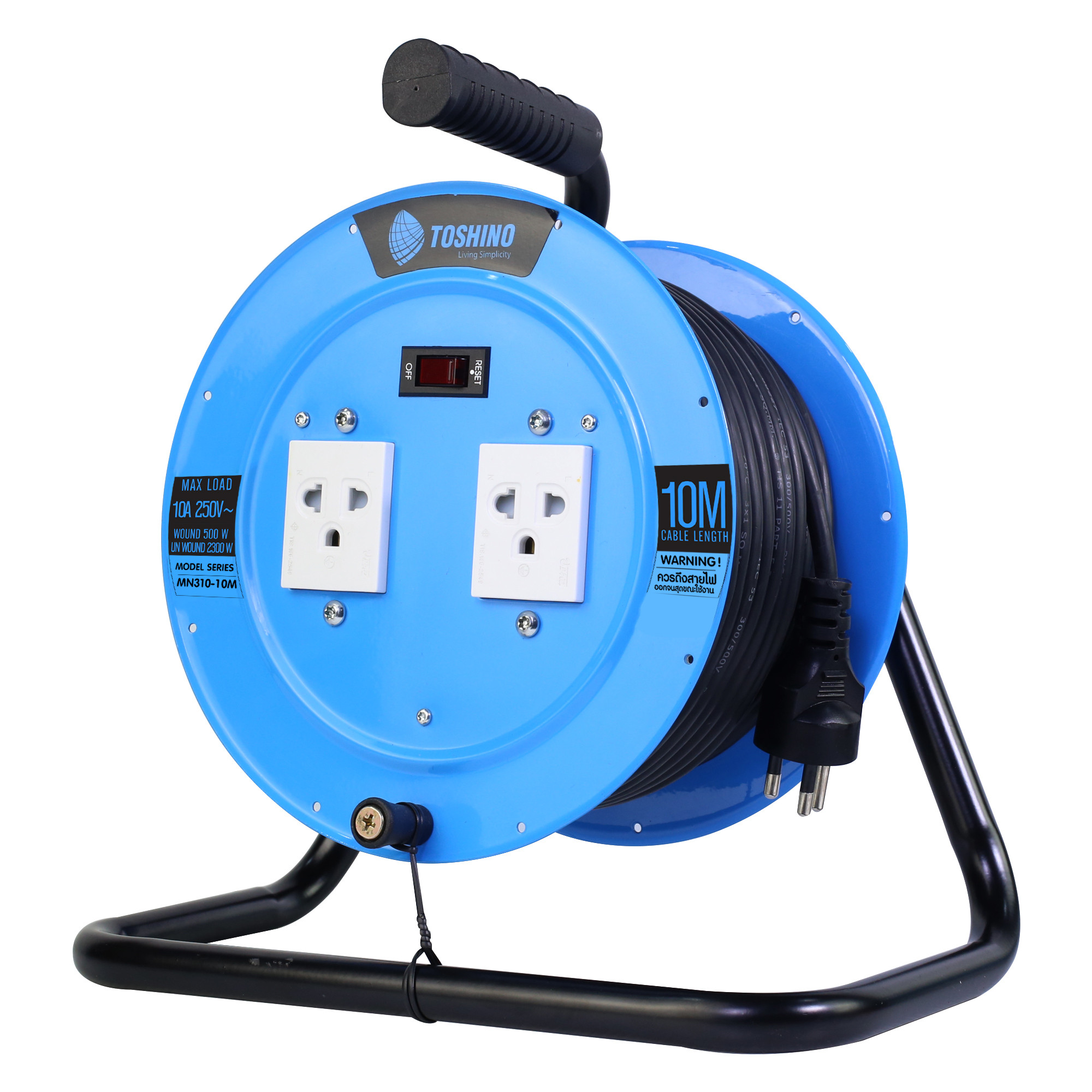ล้อเก็บสายไฟสาย รุ่นMN310T-10 VCT 3x1.0 ยาว 10 ม. สีฟ้า Toshino