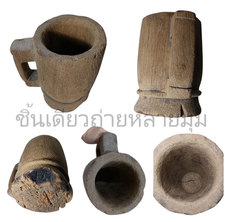 ครกไม้เก่า แบบมีหูจับ ไม้สัก สะสม ตกแต่งบ้านสวนร้าน--