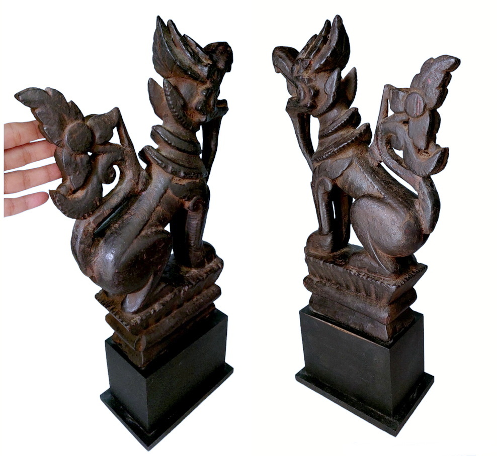 สิงห์ไม้แกะศิลป์พม่า งานเก่า-ไม้ประดับหัวเกวียน