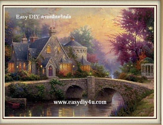 อุปกรณ์งานฝีมือ DIY ครอสติสคริสตัลรูปวิวบ้านกลางดงสไตล์ยุโรป