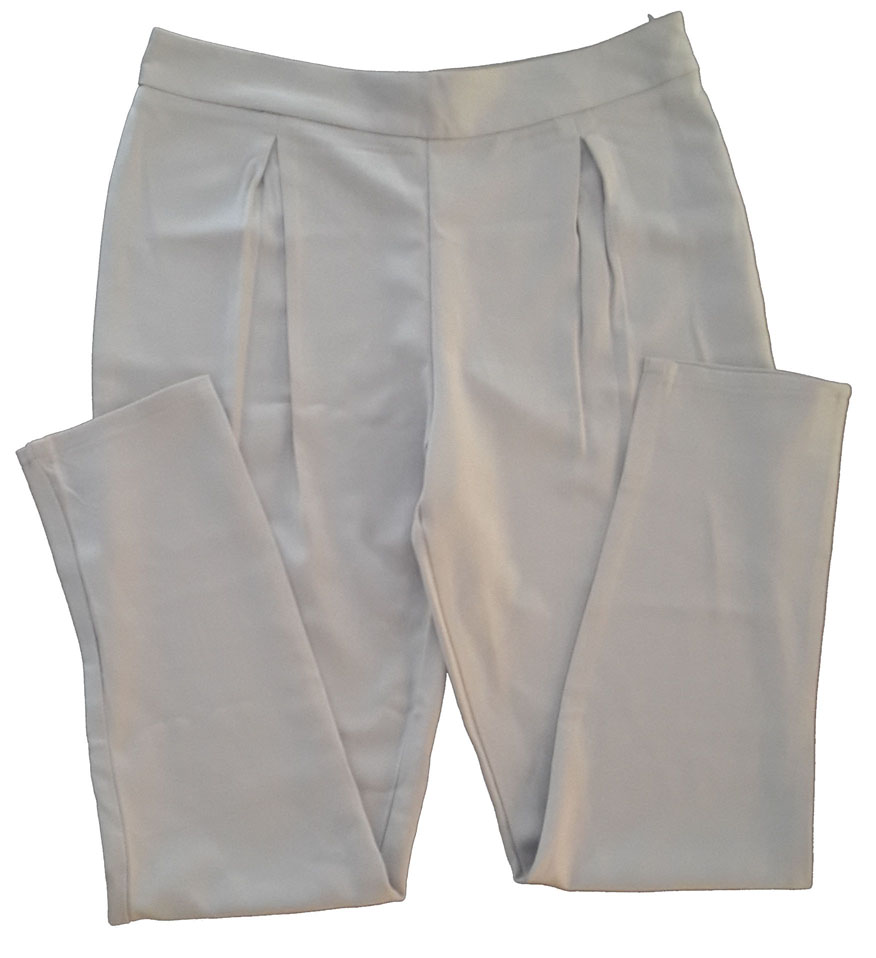 กางเกงขาเดฟเอวสูงจีบทวิตหน้า ผ้าฮานาโกะ สีเทา Size 2X 3X