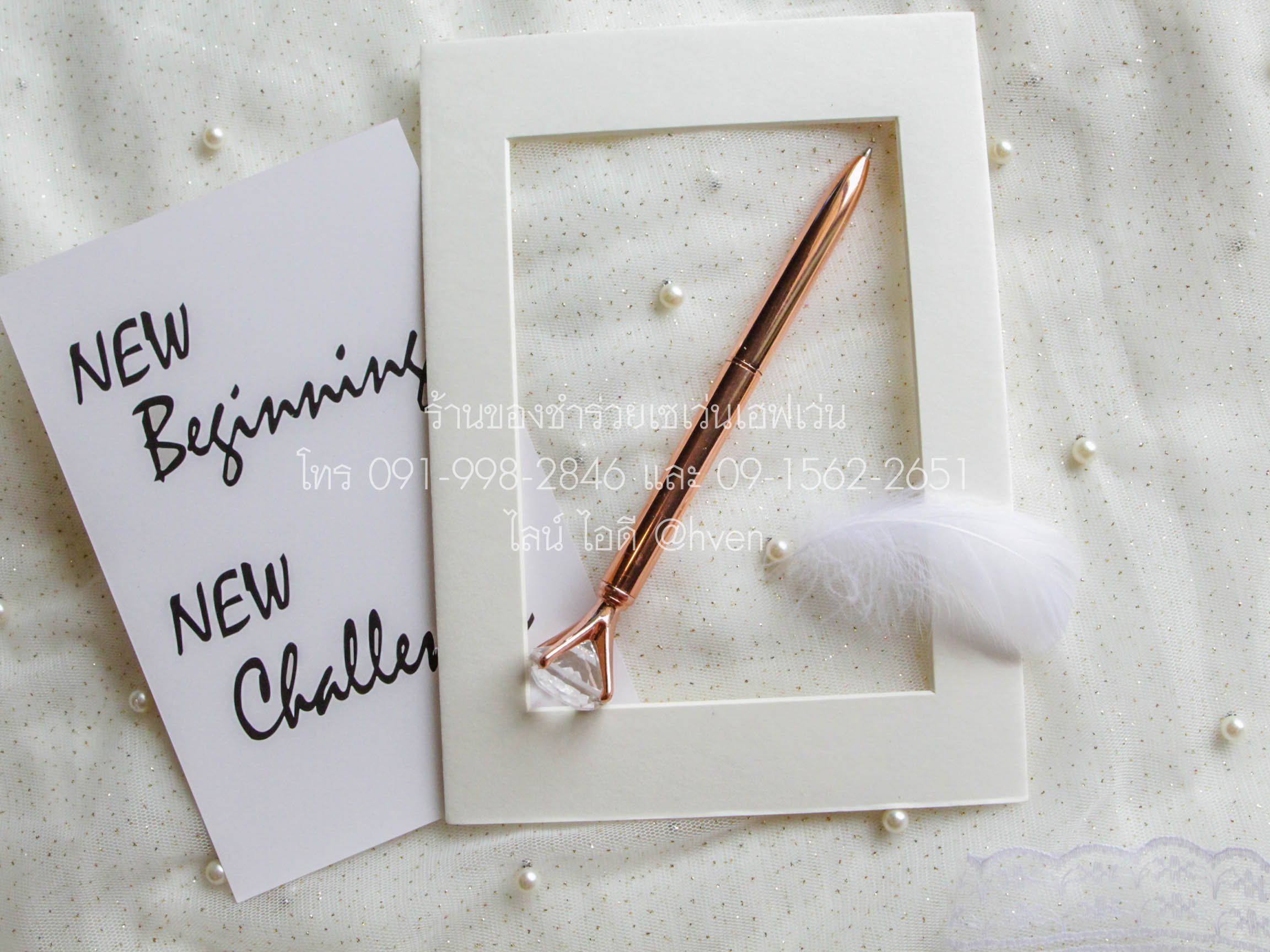 ของชำร่วยงานศพ ปากกาหัวเพชร สีRoseGold ในกล่องอะครีลิคใส