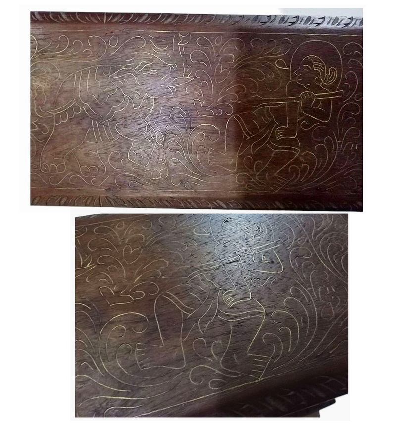 หีบหรือกล่องไม้สักงานเก่า ตอกลายเส้นทองเหลือง-BPT1710-