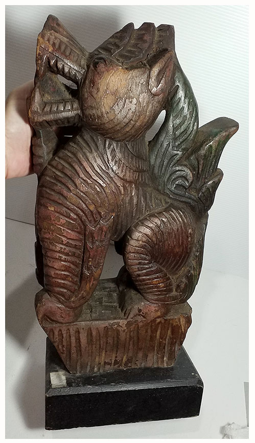 สิงห์ไม้แกะ ไม้แกะสลักประดับหัวเกวียน ศิลป์พม่า สูง 38cm