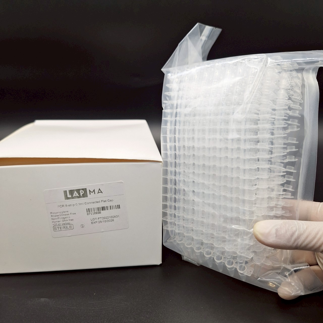 PCR 8 strip tube / Single ube , flat cap , clear 0.2 ml หลอดพีซีอาร์ ฝาเรียบ Sterile 125strip/box