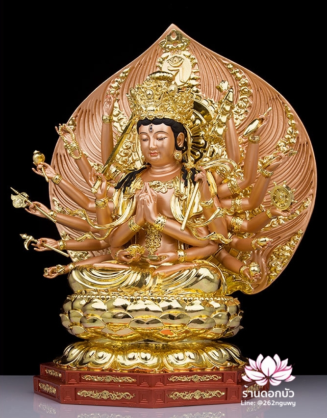 พระจุนทีโพธิสัตว์ พระโพธิสัตว์จุนทา ประทับนั่งบนดอกบัว งานเรซิ่นคุณภาพสูง ขนาด 10/12/16/19 นิ้ว