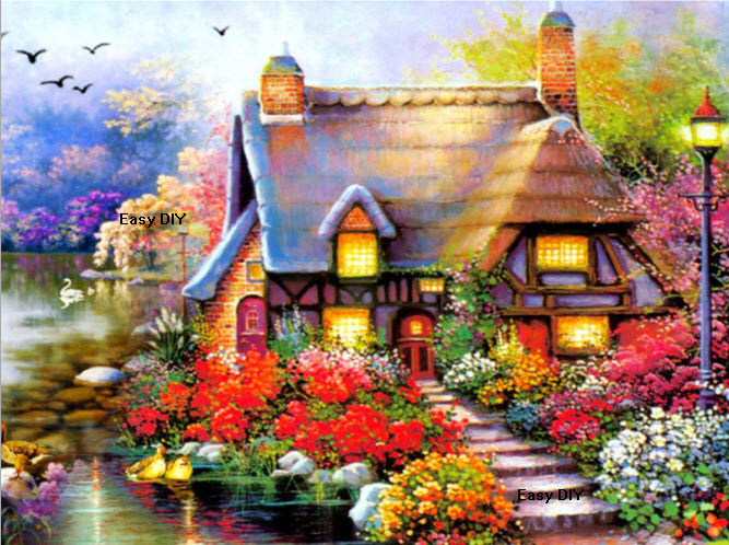 ภาพวาดสีน้ำบ้านริมธาร