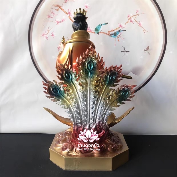 กิ่วเที้ยนเฮี่ยนลื้อ กิวเทียงเหี่ยงนึ่ง จิ่วเทียนเสวียนนี่ ปางยืนบนหงส์บริวาร งานเรซิ่น ขนาด 16/19 นิ้ว