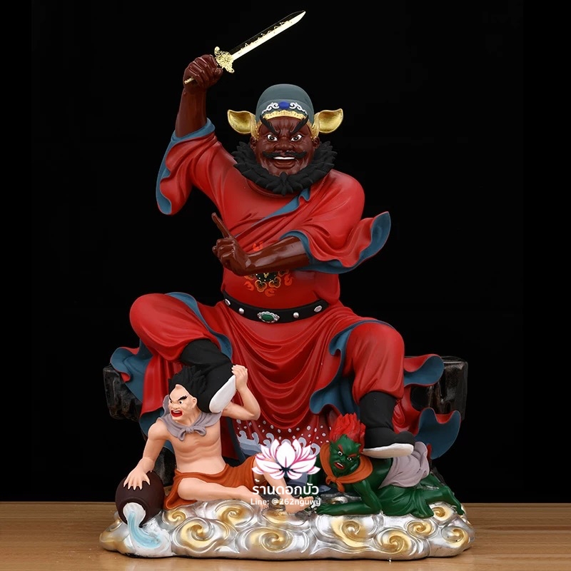 เทพเจ้าจงขุย จงขุยเทียนซือ จงขุยเอี๋ยกง ปางนั่งเหยียบบริวาร งานเรซิ่น ขนาด 12/16/19 นิ้ว