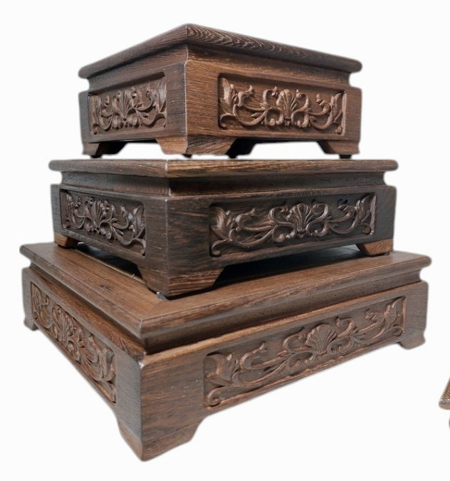 ฐานหรือกี๋ไม้ ทรงสี่เหลี่ยมจัตุรัสลายดอก-BPT564-