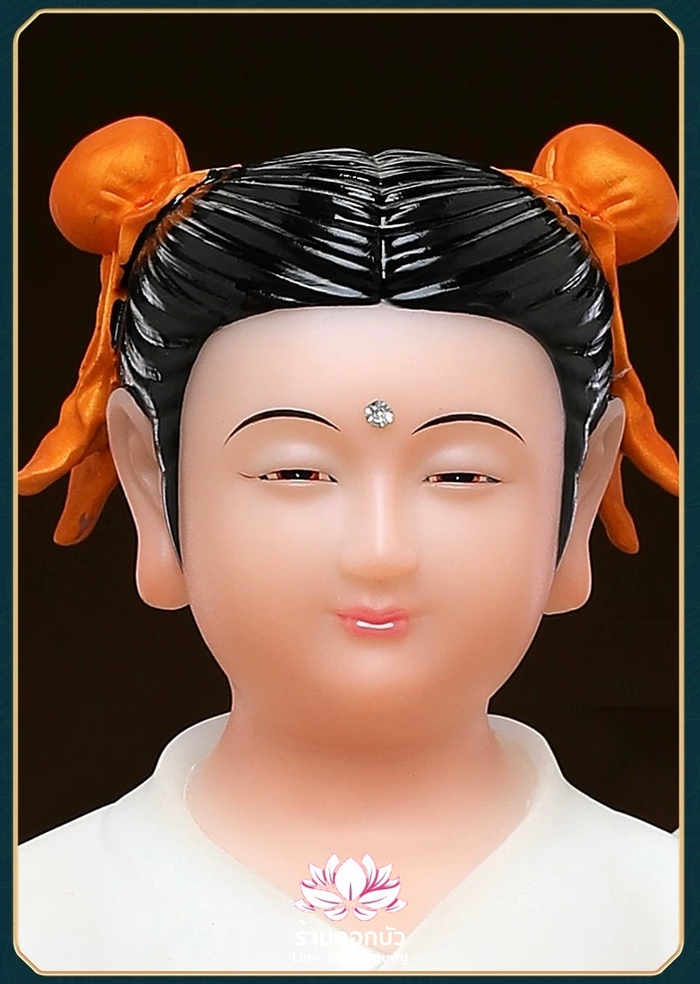 กิมท้ง-เง็กนึ่ง เซียนจ๋าย-หยกลื้อ ลูกศิษย์พระโพธิสัตว์กวนอิม ปางยืนบนดอกบัว งานหินอ่อน ขนาด 12/16/19/26 นิ้ว