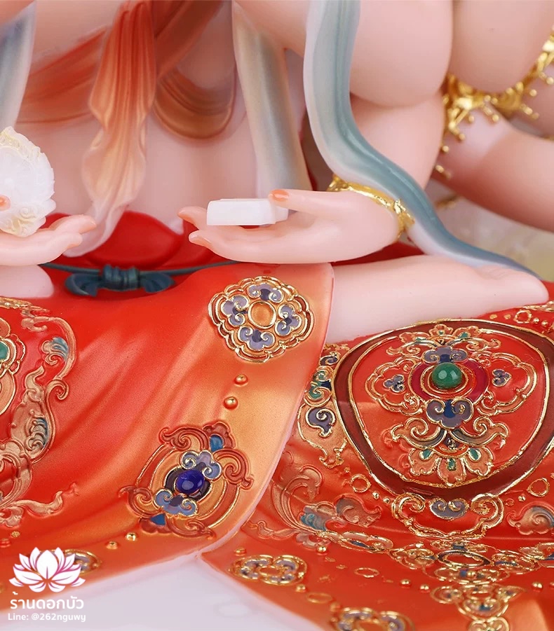 พระจุนทีโพธิสัตว์ พระโพธิสัตว์จุนทา ประทับนั่งบนดอกบัว งานหินอ่อนคุณภาพสูง ขนาด 12/16/19 นิ้ว