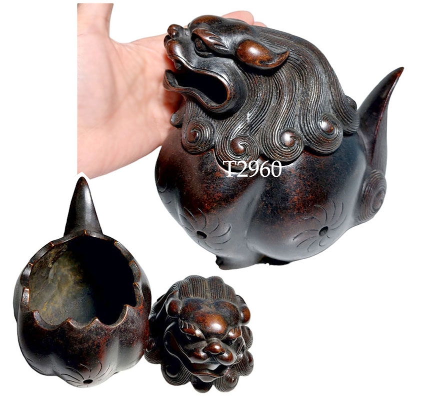 เตากำยาน เตาจุดกำยาน ทองเหลืองสไตล์จีน -สิงโตจีน Foo dog หรือ Fu dog