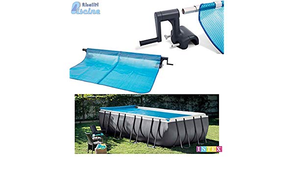 INTEX 29030 + 28051 Solar Cover Reel AGP32 + 39 ผ้าคลุมสระกันแดดพร้อมโรลเลอร์ม้วนเก็บสระ 32ฟุต