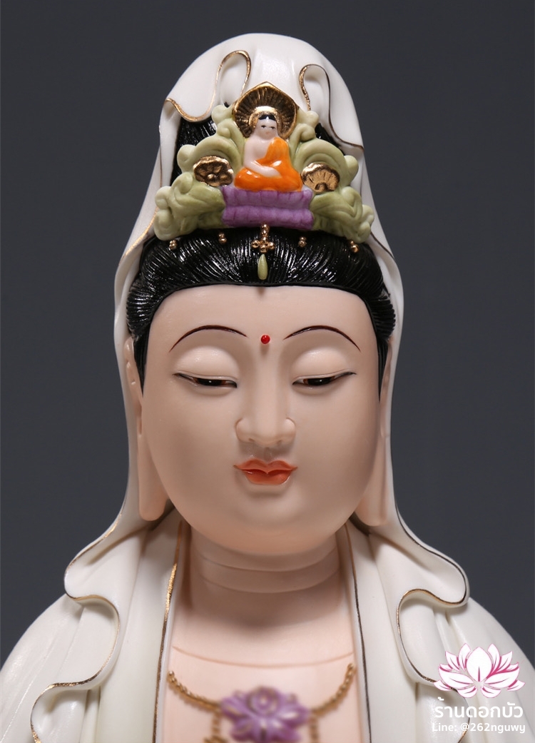พระโพธิสัตว์กวนอิม พระแม่กวนอิมโพธิสัตว์ ปางพนมมือ ประทับนั่งดอกบัว ขนาด 13/18 นิ้ว