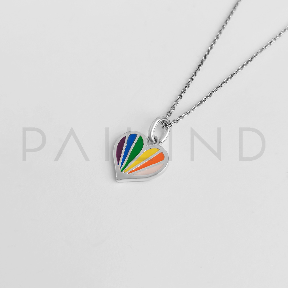 จี้เงินแท้ดีไซน์หัวใจ ลงสี Enamel LGBTQ ชุบเงิน