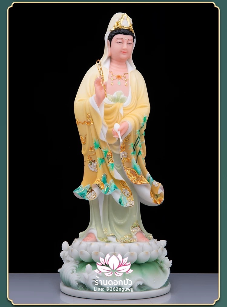 พระโพธิสัตว์กวนอิม พระแม่กวนอิมปางประทานพร ประทับยืนบนดอกบัว งานหินอ่อนคุณภาพสูง ขนาด 19/26/36/42 นิ้ว
