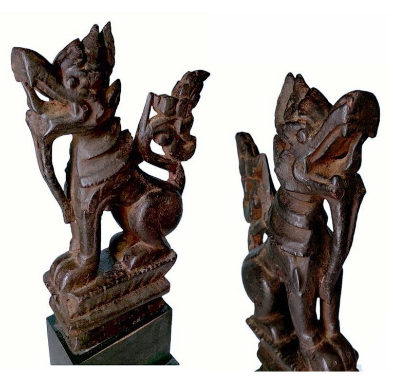 สิงห์ไม้แกะศิลป์พม่า งานเก่า-ไม้ประดับหัวเกวียน