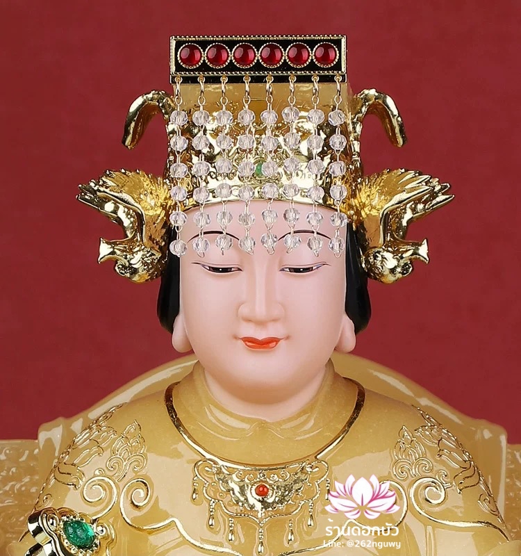 หม่าโจ้ว ม่าจ้อโป๋ เทียนส่งเซ่งโบ้ เทียนโหวเซี่ยบ้อ งานหินอ่อนคุณภาพสูง ขนาด 12/16/19 นิ้ว สีบุษราคัม