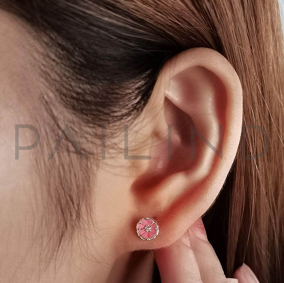 ต่างหูเงินแท้ดีไซน์ดอกไม้สุดน่ารัก ลงสี Color-it ชุบเงิน