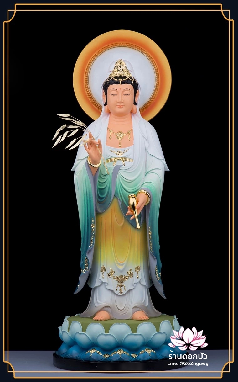 พระพุทธเจ้า (พระยูไล) พระโพธิสัตว์กวนอิม (กวนอิมผ่อสัก) พระมหาสถามปราปต์โพธิสัตว์ (ไต่ซีจี่ผ่อสัก) ปางยืนบนดอกบัว ขนาด 12/16/19/26 นิ้ว