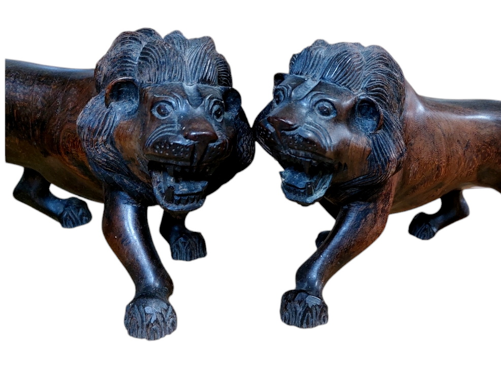 สิงโตคู่ ไม้แกะ งานเก่า-BPT260-