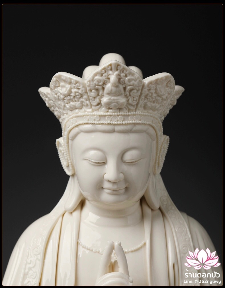 พีลูกวนอิม พระโพธิสัตว์กวนอิมปางสำเร็จธรรม ฝีมือช่างระดับอาจารย์ สีขาวงาช้าง ขนาด 17 นิ้ว
