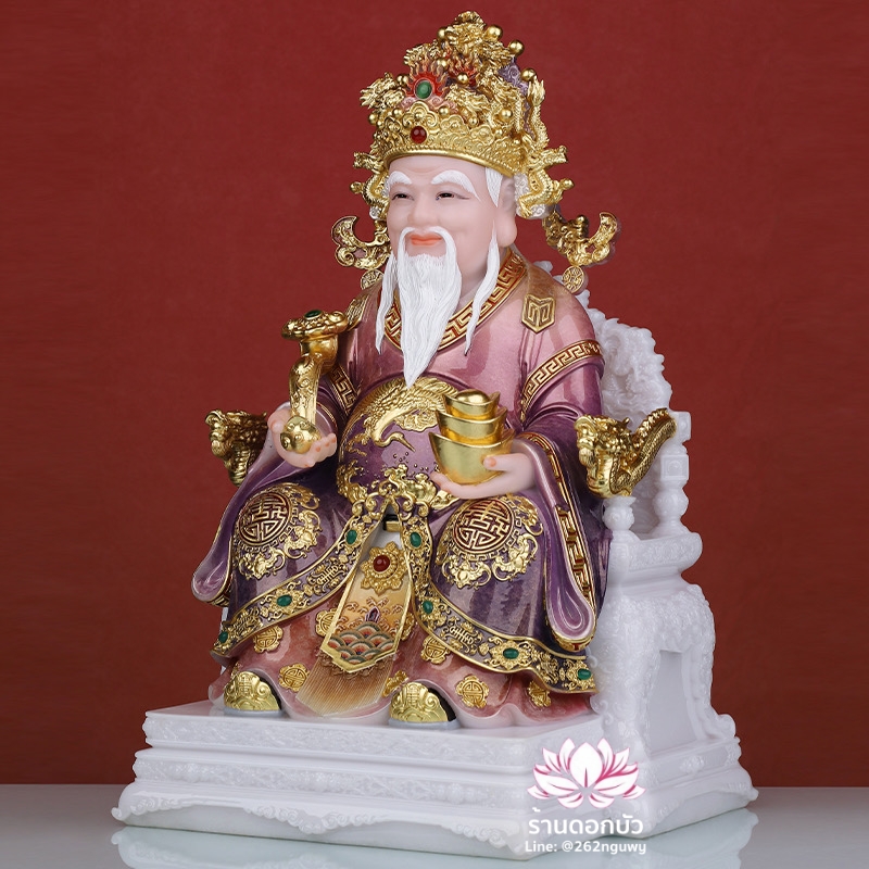 แปะกง ปุนเถ้ากง เทพเจ้าที่จีน ประทับนั่งบัลลังก์มังกร งานผงหยกคุณภาพสูง ขนาด 12/16/19 นิ้ว