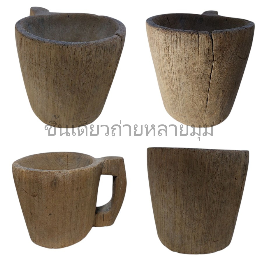 ครกไม้เก่า แบบมีหูจับ ไม้สัก สะสม ตกแต่งบ้านสวนร้าน--